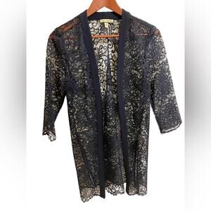 Maya Brooke Lace Duster‎ Cardigan Navy blue Women’s size 14P elegant new